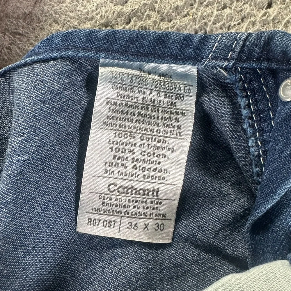 Carhartt Bib Overall Mens 36x30 Blue Cotton Denim Straight Carpenter Workwear